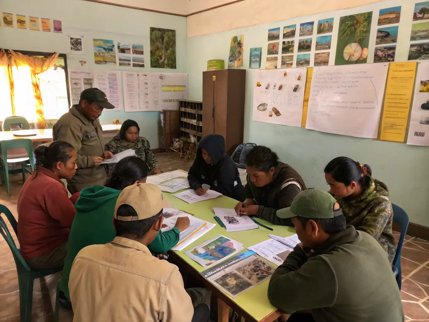 A group of community members participating in a wildlife conservation workshop outdoors, representing ACCA's Community Engagement & Education programs.