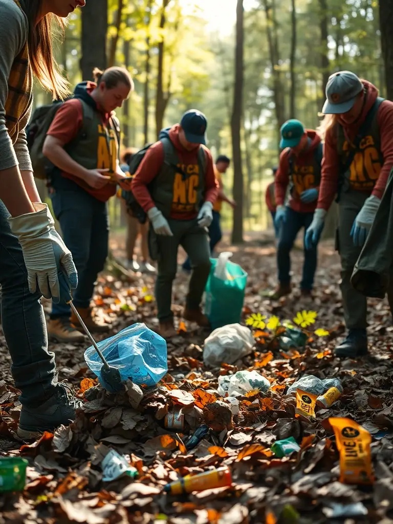A photograph showing ACCA members planting native trees and shrubs in a deforested area, with saplings and gardening tools visible.